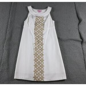 Lilly Pulitzer Dress 00 White Gold Cording Pipping JACQUELINE SHIFT Resort